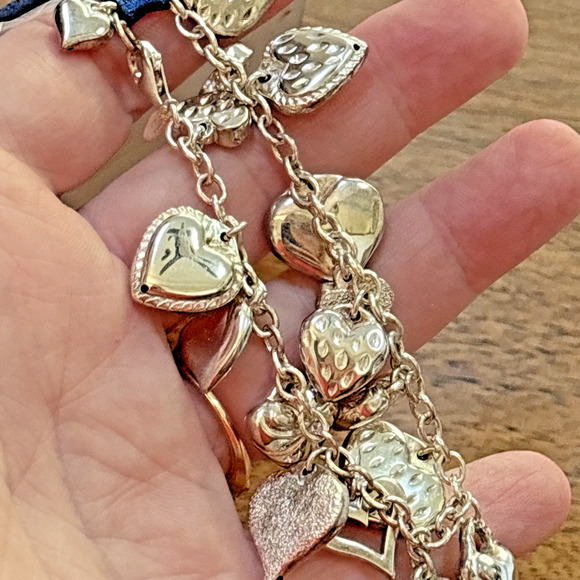 Vintage Jacmel Mauritius JCM Sterling Silver 925 Puffy Heart Charm Bracelet 6.5" - Picture 6 of 7